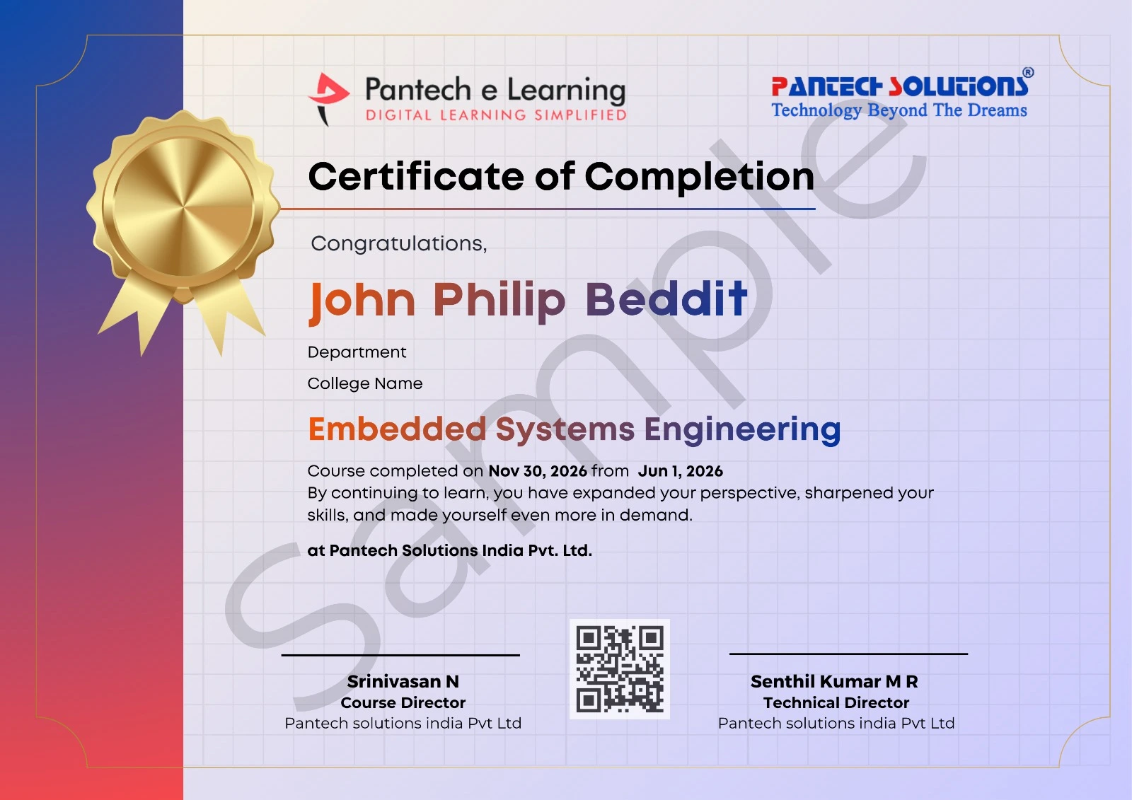 Sample Pantech e Learning Certificate of Completion