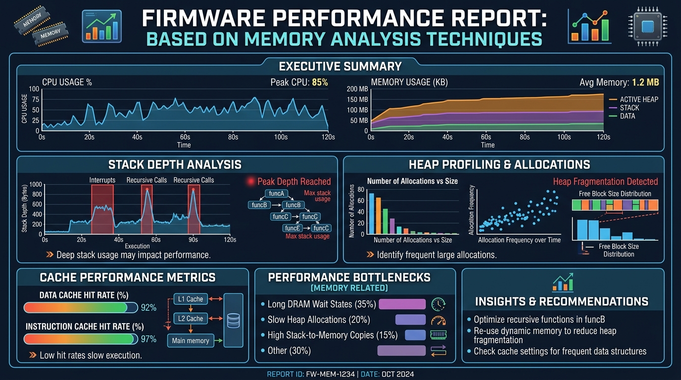 Firmware performance report based on memory analysis techniques