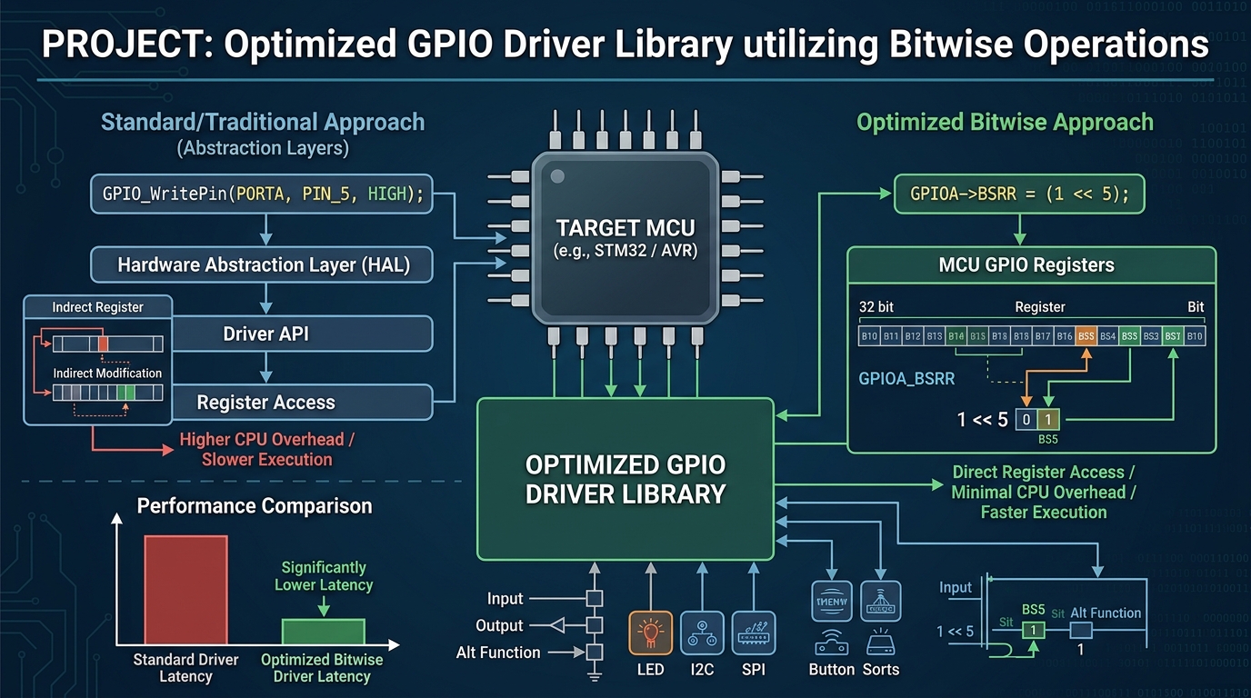 Optimized GPIO Driver library utilizing bitwise operations